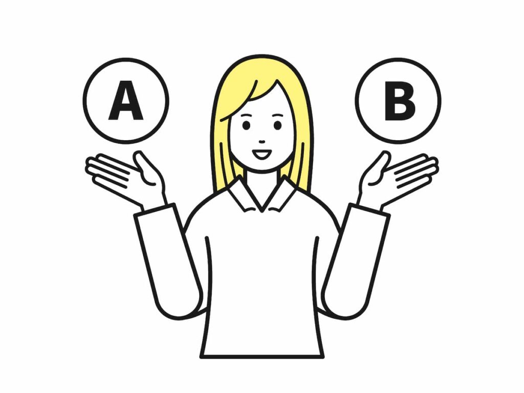 AとBを比較する女性会社員のイラスト写真