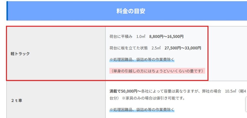 まめっ隊公式サイト 積み放題の料金表