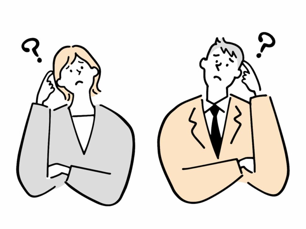イラスト素材：疑問を持つビジネスパーソン二人