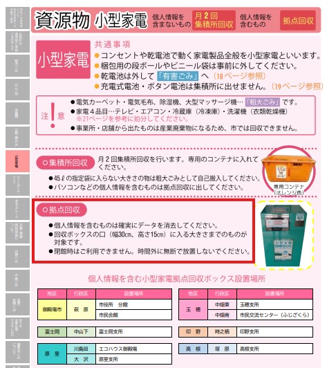 御殿場市公式ごみの出し方便利帳 切り取り写真